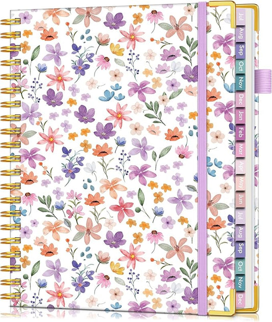 Academic Planner 2026-2027, 18 Months Weekly and Monthly Hardcover Planner, July 2026 - December 2027, 8.5" x 11" A4 Large Daily Calendar Planner Book with Tabs, Spiral College School Agenda Organizer for Student Teacher, Floral Purple