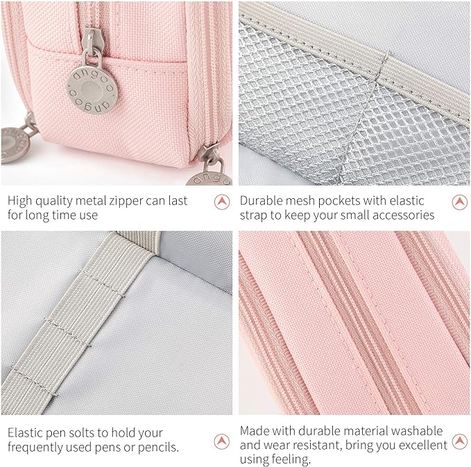 CICIMELON Large Capacity Pencil Case 3 Compartment Pouch Pen Bag for School Teen Girl Boy Men Women (Pink)