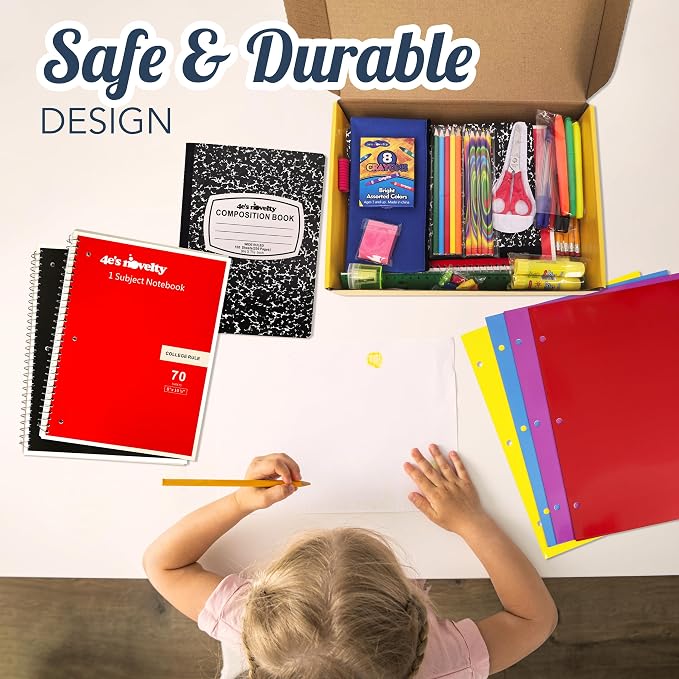 4E's Novelty 52 Pieces Schools Supplies Kit for K1-8 Back to School Supply Box with Essential Student Kits, School Supply Bundle Middle Elementary Schools Supplies Kit Grades 1 2 3 4 5 6 7 8