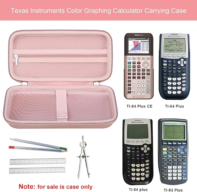 Elonbo Carrying Case for Texas Instruments TI-84 Plus CE/TI-84 Evo/TI-84 Plus/TI-83 Plus/TI-83 Plus CE Color Graphing Calculator, Extra Mesh Pocket Fits Charging Cable Charger Manual, Rose Gold