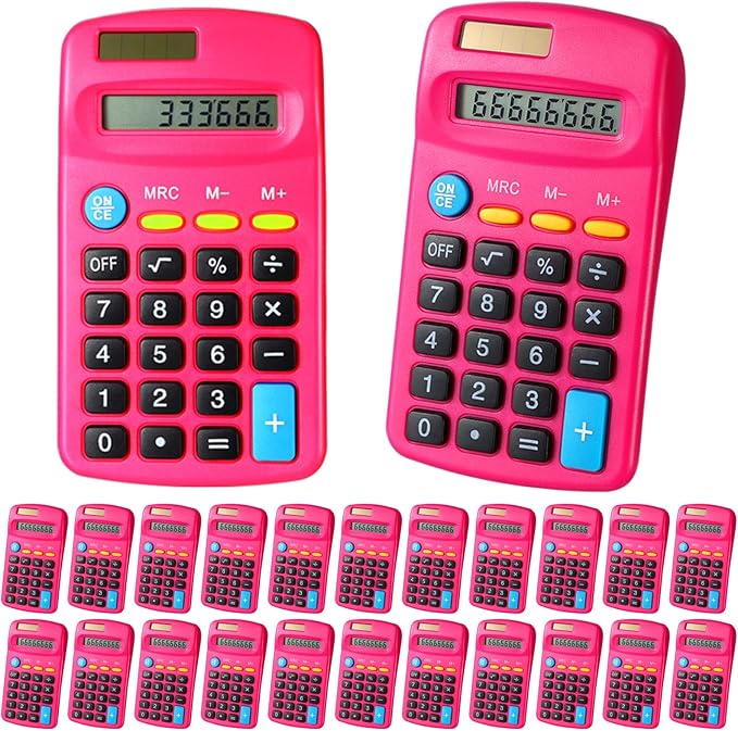 Copkim 24 Pack Student Mini Calculator for Classroom, 8-Digit Display Dual Powered Handheld Math Tools for Teachers, School Supplies and Classroom Rewards, Compact Design(Rose Red)