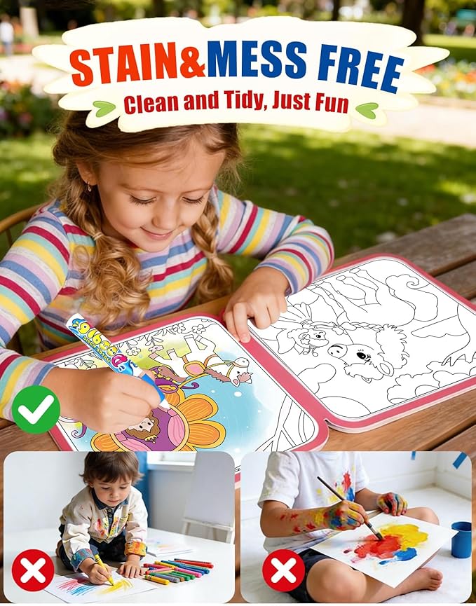 K'ONLE Reusable Water Coloring Books for Toddlers, Clean & Easy Painting & Doodle Book Toys for Kids Ages 1-3, 2-4 | Paint with Water Activity Book, Travel Gift for Boys & Girls-3 Pack
