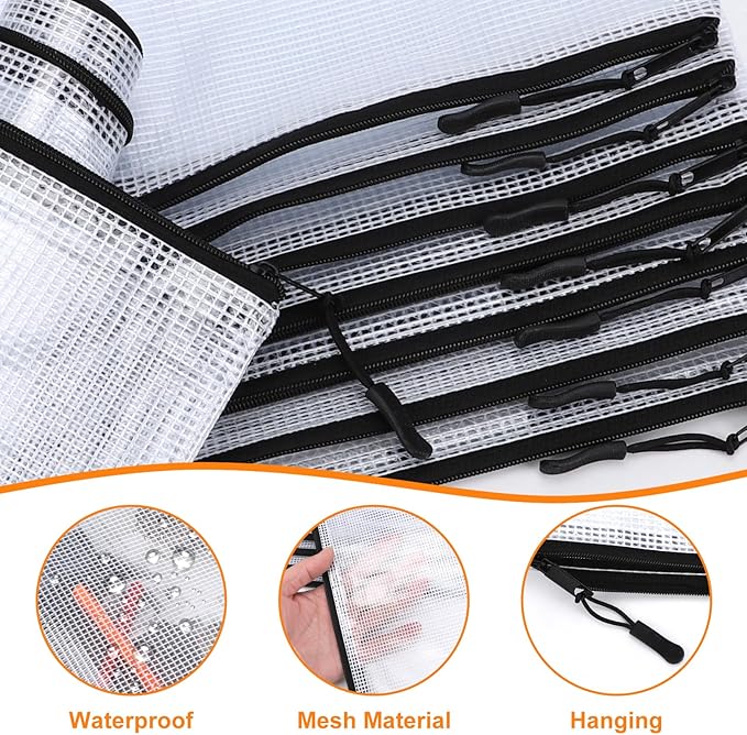 YOPCDJ 24pcs Mesh Zipper Pouch Bags A4 Mesh Bags for Classroom Organization, Waterproof Document Zipper Pouches for Cosmetics, Travel Storage File Bags for Office Supplie (Black-A3-20PCS)