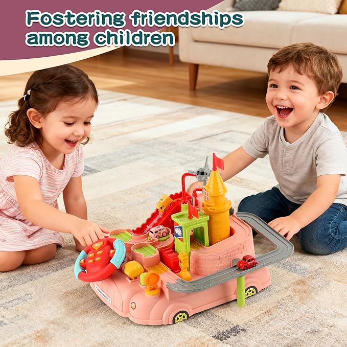 2026 Upgraded Car Adventure Toy for 3 4 5 6 Year Old Boys Girls, Race Track Toy with Steering Wheel & Sound, Montessori STEM Toys for Toddlers, Fine Motor Skills Birthday Gift for 3-5 Year Old Kids