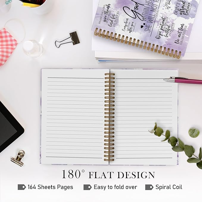 QLMX Purplle Christian Gifts for Women Spiral Notebook, God Is Within Her She Will Not Fall Journal Notebook, Bible Notebooks for School Work, Inspirational Religious Office Supplies Gifts, 5.5x8.3In