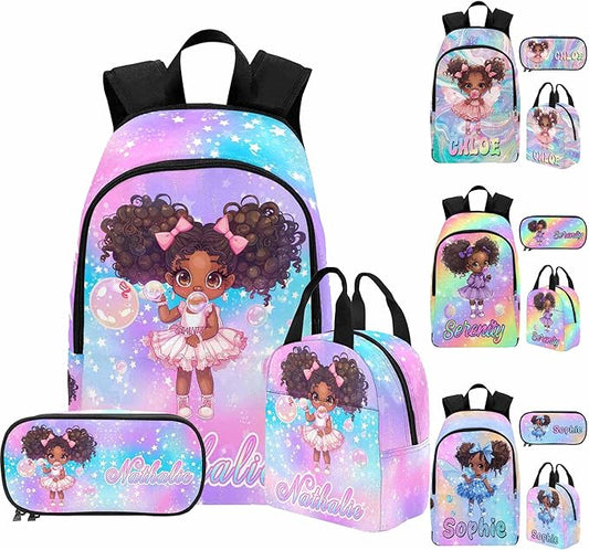 M YESCUSTOM Personalized Girls Backpack Lunch Bag Custom Colorful Kids Backpack for Elementary Preschool School, Waterproof Daypack Back Pack for Girls Cute Travel Bag Water Bottle