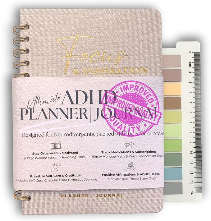 Neurodivergent ADHD Planner for Adults - Undated 90 Day Focus & Inspiration System | Daily Mental Health Planner with Medication Tracker & Brain Dump Tools | Premium Linen Cover