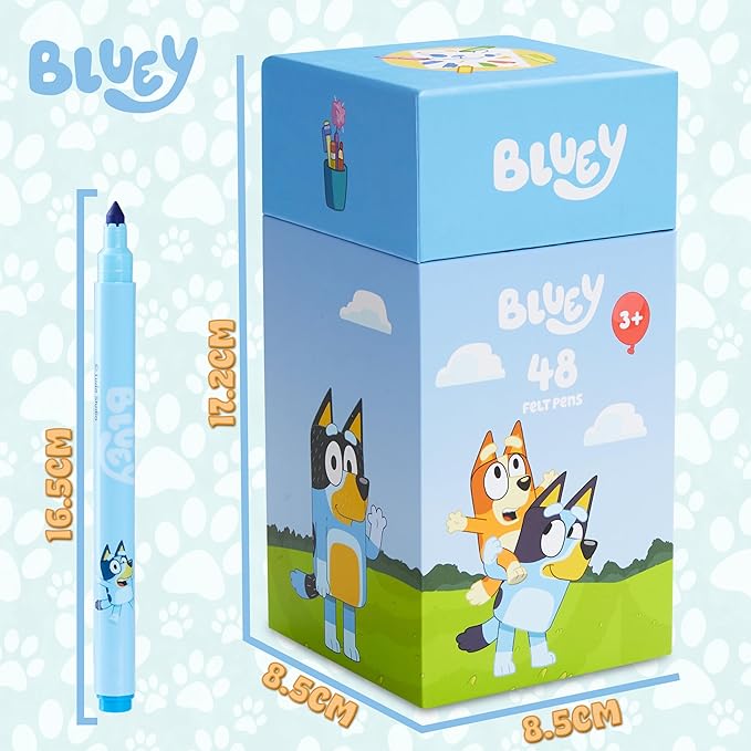 Bluey Colouring Pens 48 Piece Set for Kids - Art Supplies, Washable Felt Tip Markers, Gifts