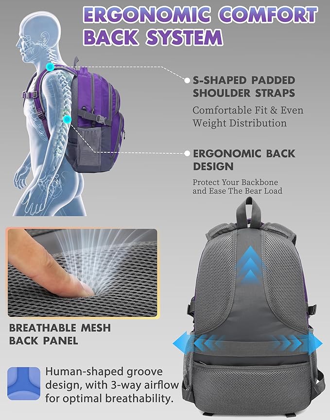 ProEtrade Extra Large Backpack Bookbag for College Laptop Travel, Fit Laptop Up to 17 inch with USB Charging Port Multi Compartment Anti theft, Gift for Women Men (Light Purple)