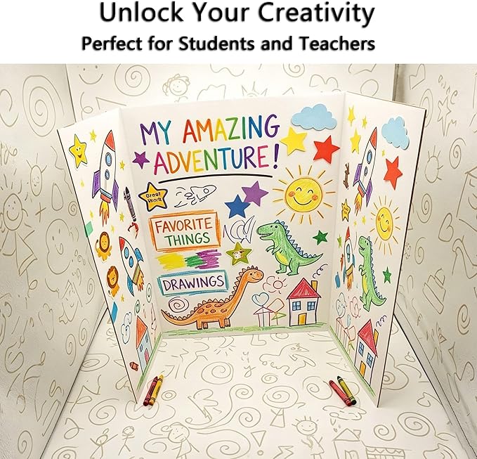 Tri-Fold Poster Boards, 25.7x17 Inch, Corrugated, 2-Pack, for School Projects and Exhibitions, with Double-Sided Tape and Colorful Stickers