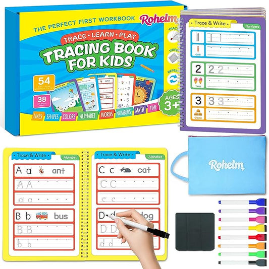 Preschool Learning Activities, Tracing Books for Kids 3+, 54 Reusable Toddler Learning Activities Book, Toddler Handwriting Practice, Montessori Travel Educational Toys, Gifts for Kids Ages 3+