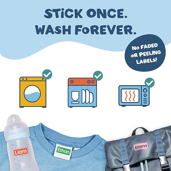TagBuddy® Personalized Daycare Name Labels for Kids [210pcs] - Waterproof Name Stickers for School, Baby Bottles & Clothing - Custom Name Stickers - Washable Stick On Labels (1.2”x0.5”)