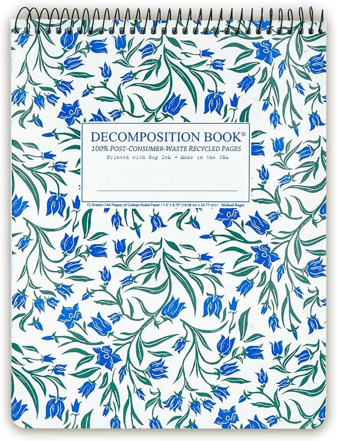 Decomposition Bluebells Top Bound Spiral Notebook – 7.5 x 9.75 Journal, College Ruled Lined Pages – Left-Handed Friendly Notebooks Ideal for Students, Artists & Office Professionals – Made in USA