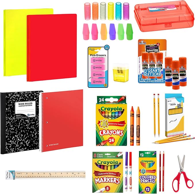Enday Back to School Supplies Kit - Grades K-5, 83 Piece Back to School Supplies Kit, Kindergarten School Supplies Kids for Girls & Boys (1 Kit)