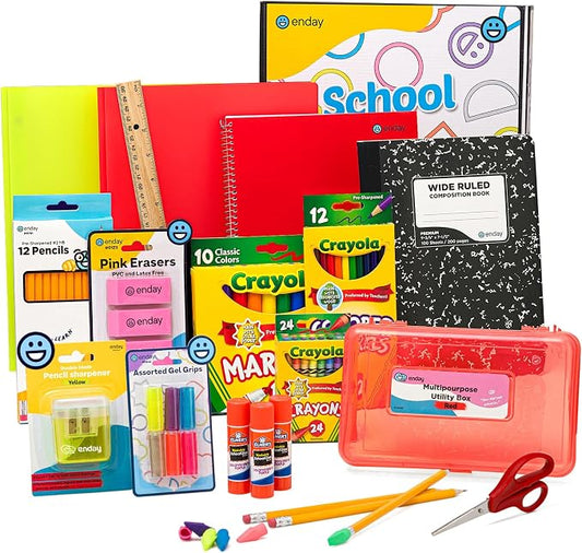 Enday Back to School Supplies Kit - Grades K-5, 83 Piece Back to School Supplies Kit, Kindergarten School Supplies Kids for Girls & Boys (1 Kit)