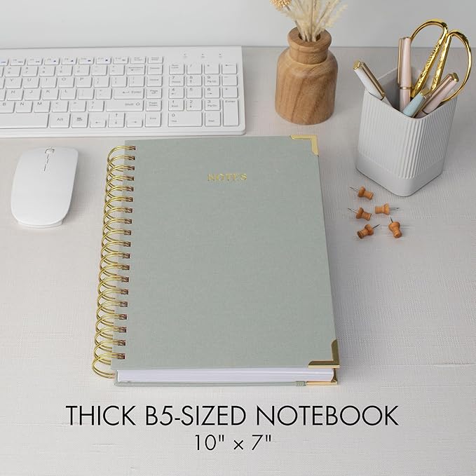 Aesthetic Thick Spiral Notebook Journal For Women in B5 Format - Stylish Linen Hardcover College Ruled Note Book w 300 Lined Pages - Cute Supplies For Bible Study & Staying Organized at Work or School