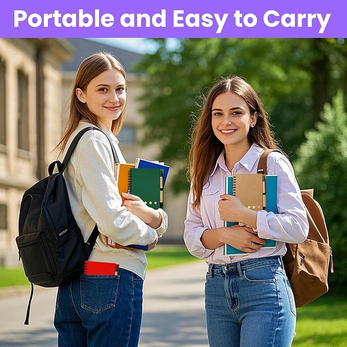 15 Pack Spiral Notebook and Pen Set, Lined Small Pocket Notebook with Pen Sticky Notes Steno Pads Mini Journals Notebooks for Business Office School Supplies, 5 Colors, 60 sheets, 4.25 x 5.3in