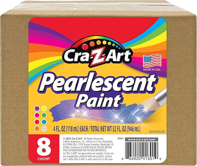Cra-Z-Art Washable Pearlescent Paint Bulk Pack 8ct, Assorted Colors 4oz each bottle