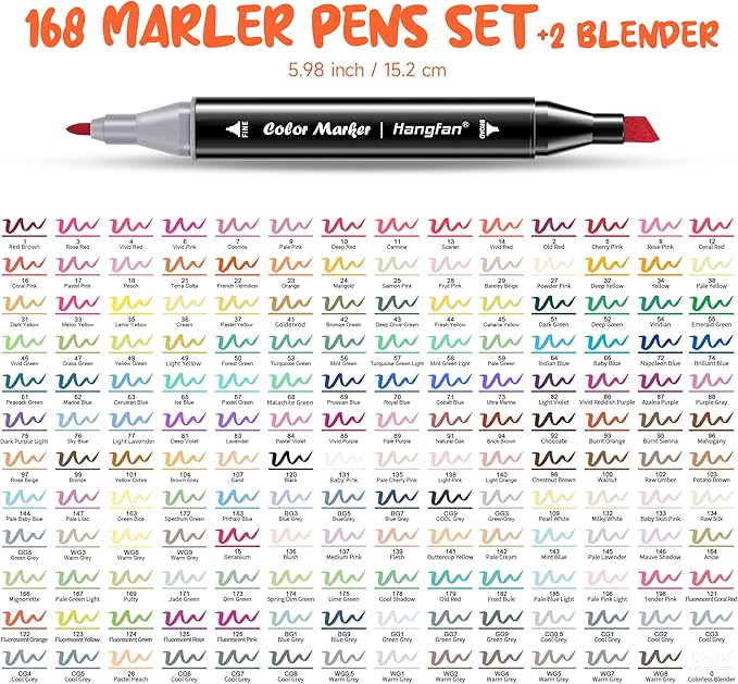 Alcohol Based Ink Art Markers, 168 Colors Broad&Fine Dual Tip Permanent Markers Pen Set for Professional Student Child Coloring Illustrations Sketch Drawing Painting Card Making (Black)