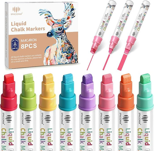 Chalk Markers Jumbo - 8 Colors Pastel Liquid Chalk Markers with 10mm 3 in 1 Thick Wide Nib Wet & Dry Erase Pens for Blackboard Chalkboard Whiteboard Glass Window Cars Mirror