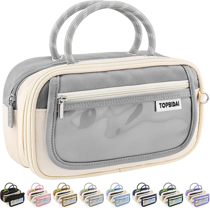 TOPBIDAI Large Pencil Case Pouch School Supplies for Girls Boy Women Men | Big Pencil Bag with 5 Compartments, Easy Grip Handle, Office College School Pencil Box