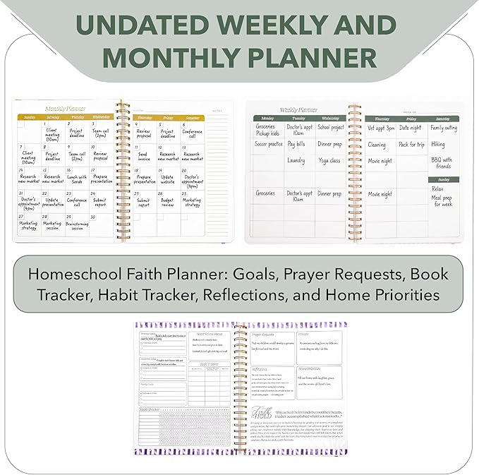 Mr. Pen- Homeschool Planner 8.5" x 11", Designed in Partenership with Teach Them Diligently, Undated Weekly & Monthly Organizer, Spiral Bound, Faith-Based Lesson Planner with Habit Tracker, Prayer Pages & Student Profiles