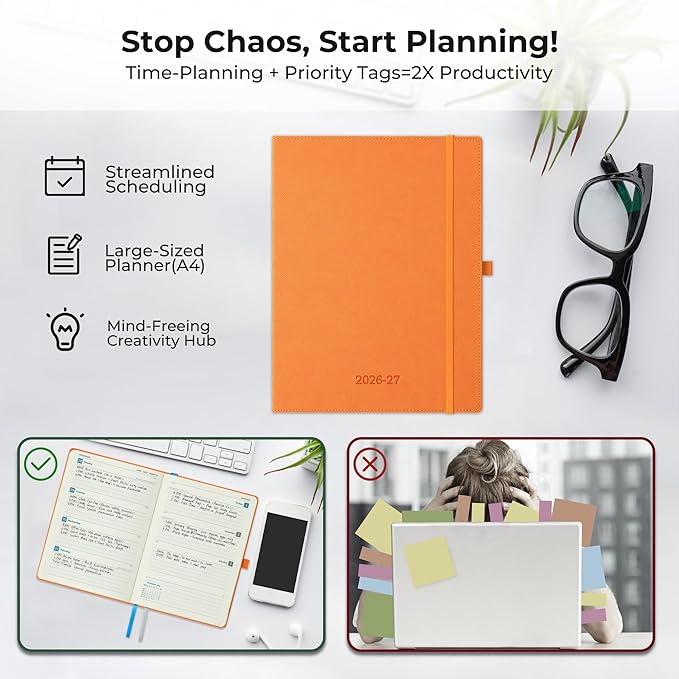 Weekly Monthly 2026-2027 Planner (July 26-Dec 27),11.5"x8.5",18 Months Agenda Plan with Month Tabs & Pocket,Expenses/Note Pages, Academic Calendar with Vegan Leather Cover,Orange