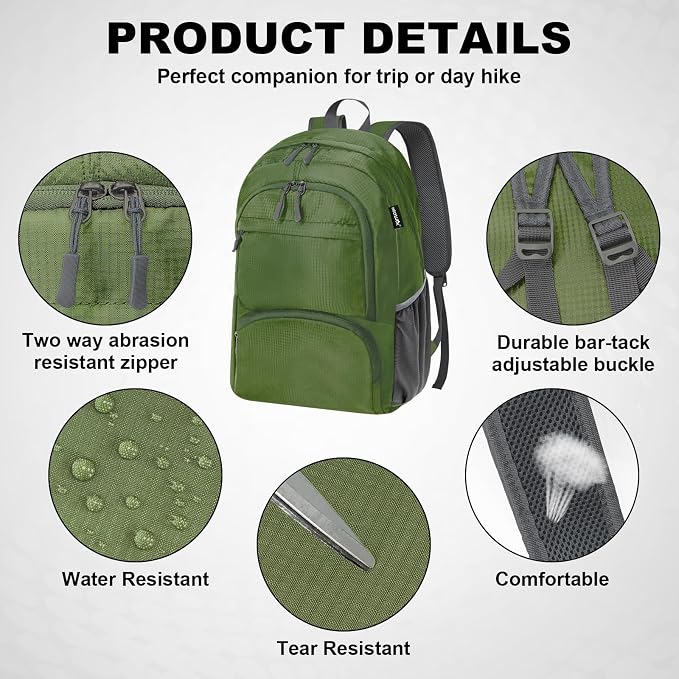 HOLYLUCK 20L lightweight packable Hiking Daypack Foldable Backpack for Men Women Small Travel Outdoor Foldable Shoulder Bag