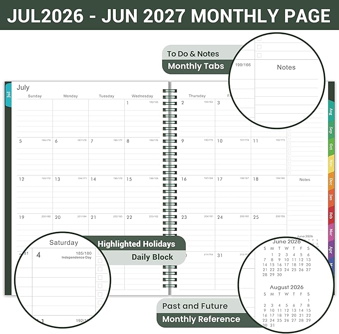 2026-2027 Planner - 2026-2027 Planner Weekly and Monthly, Jul. 2026 - Jun. 2027 11'' x 9'', Planners 26-27 with Colorful Tabs, Premium Paper, Twin-wire Binding - Classic Dark Green