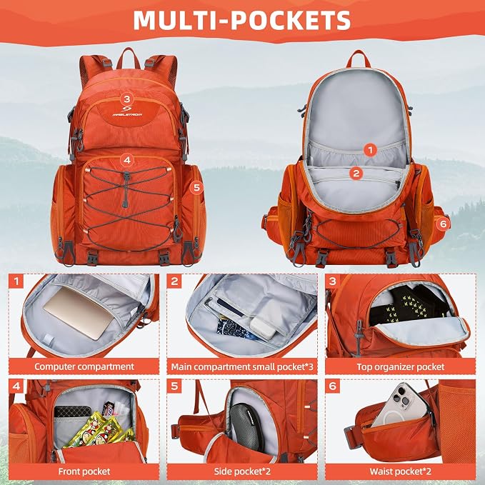 Maelstrom 40L Waterproof Hiking Backpack, Lightweight Travel Daypack | Rain Cover,Hydration-Ready, Tripod Straps, Load Compression, Survival Whistle, Perfect For Men, Women,Camping,Travel