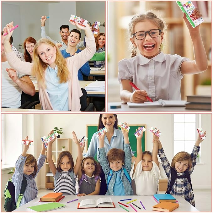 MotiMind 100 Set Welcome Back To School Supplies Gift Bulk Include Greeting Card with Tie and Inspirational Ballpoint Pen First Day of School Gift for Student Classmate Teacher Classroom (Vivid Color)