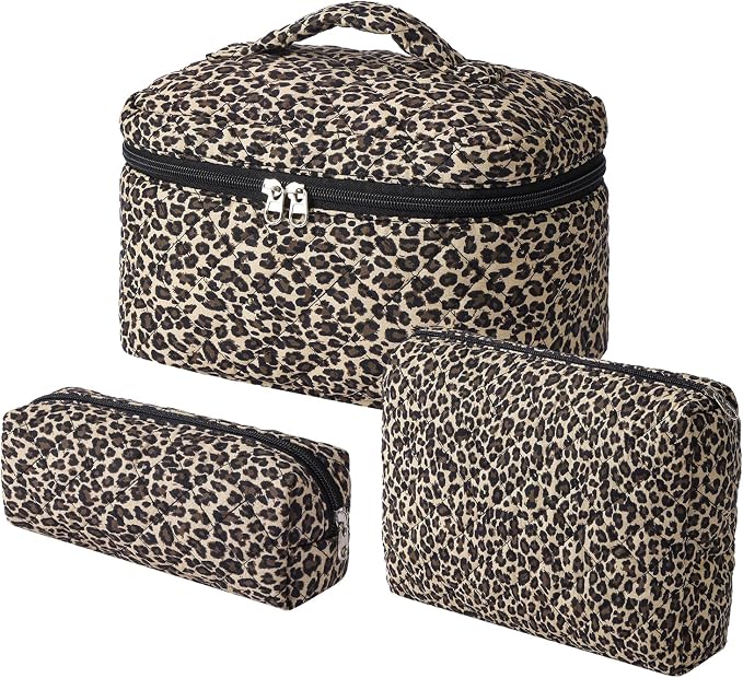 uekeboag Large Travel Quilted Makeup Bag for Women | Soft Floral Cotton Cosmetic Bag, Foldable Coquette Aesthetic Toiletry Organizer