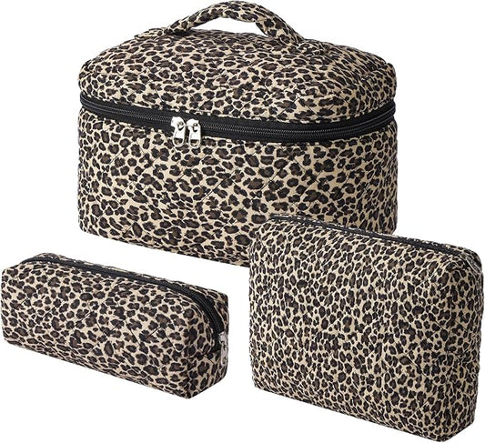 uekeboag Large Travel Quilted Makeup Bag for Women | Soft Floral Cotton Cosmetic Bag, Foldable Coquette Aesthetic Toiletry Organizer
