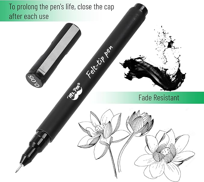 Mr. Pen- Drawing Pens for Artists, 0.05mm, 12 Pack, Black Artist Pen, Micro Pens for Drawing, Bible Journaling Pen, Fine Point