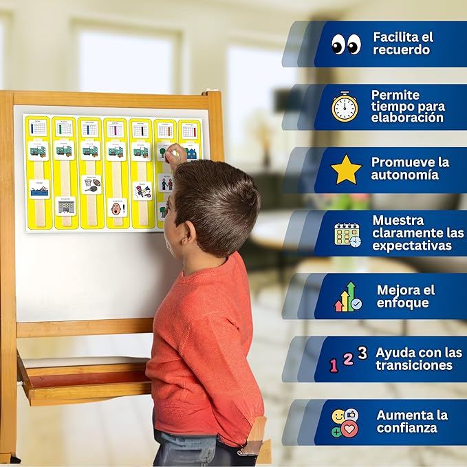 Kids Calendar Visual Schedule Autism – Calendar Pocket Chart – Special Education Classroom Must Have – Autism Learning Materials (Spanish)