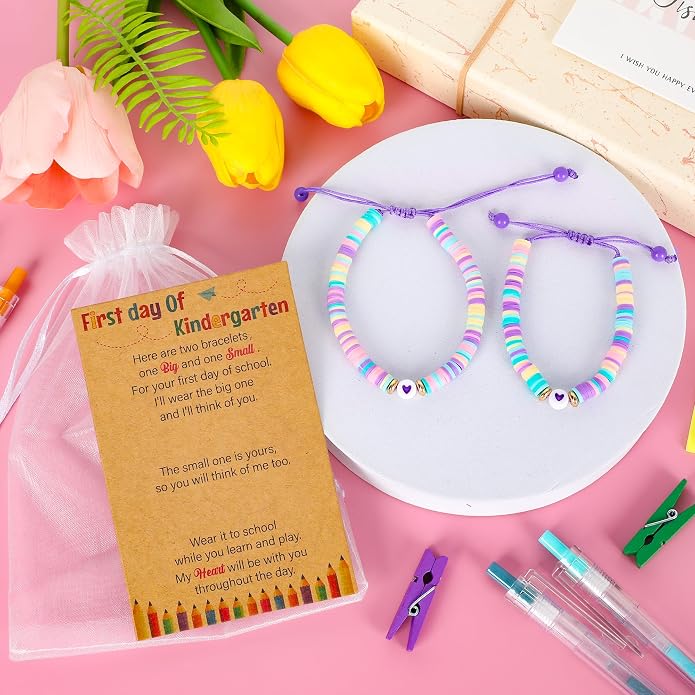 Back to School Supplies, First Day of Kindergarten Bracelet, Back to School Bracelet Mommy and Me, Prek Matching Wish Bracelets Set, Adjustable Bracelet for Boys Girls Gifts Stuff Bulk