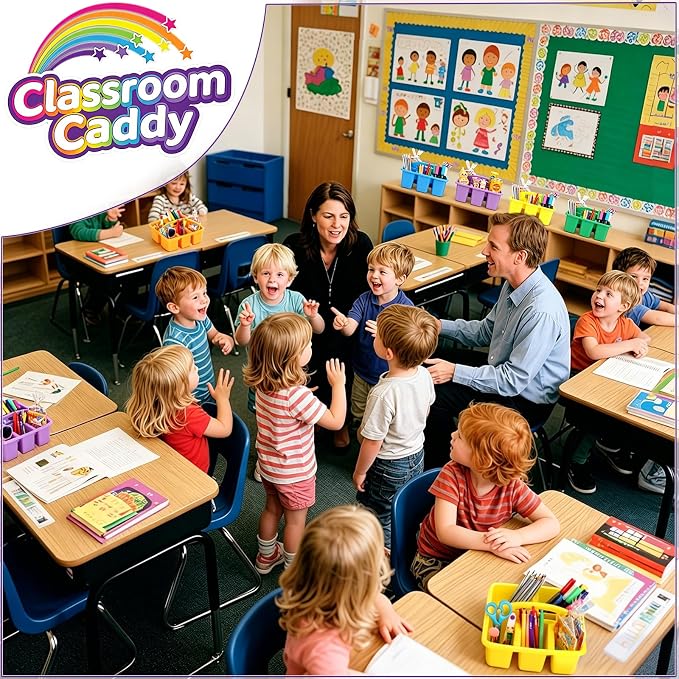 6 Pack Large Colorful Back-to-School Classroom Caddy | Plastic Caddy with Name Tags, Cards & Ribbons Back-to-school, Teachers, Classroom Organization & Group Activities