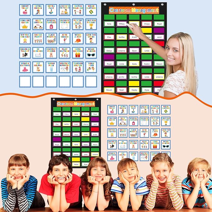 Pajean 253 Pcs Student Behavior Pocket Chart for Classroom Behavior Management Resources Track Reward Bulletin Board Customizable Class Jobs for Home Preschool Daycare Back to School Teacher Supplies
