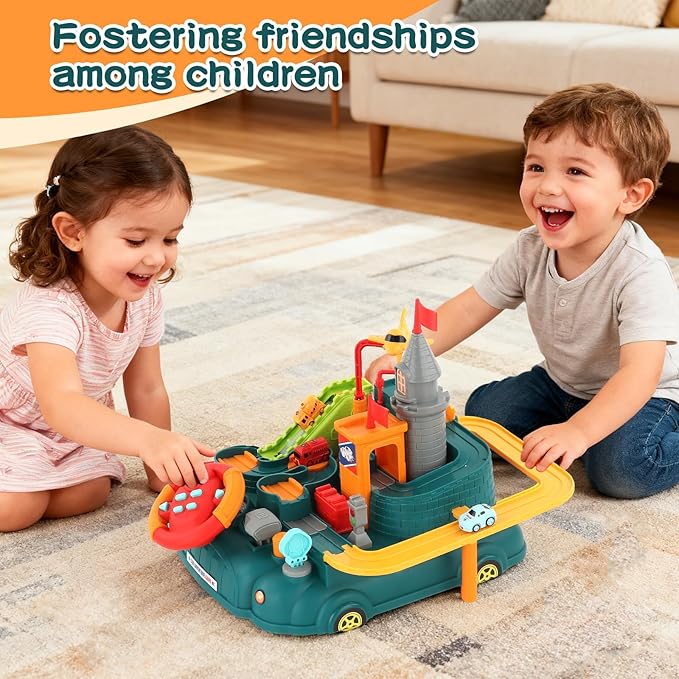 2026 Upgraded Car Adventure Toy for 3 4 5 6 Year Old Boys Girls, Race Track Toy with Steering Wheel & Sound, Montessori STEM Toys for Toddlers, Fine Motor Skills Birthday Gift for 3-5 Year Old Kids