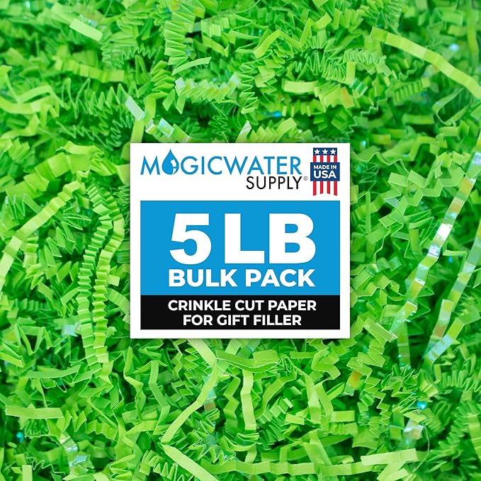 MagicWater Crinkle Cut Paper for Gift Baskets - 5LB - Lime Green - Perfect for Shredded Paper Filler, Basket Filler, Gift Boxes, Bridesmaid Gifts, Christmas Stuffers & More – Ideal for All Occasions