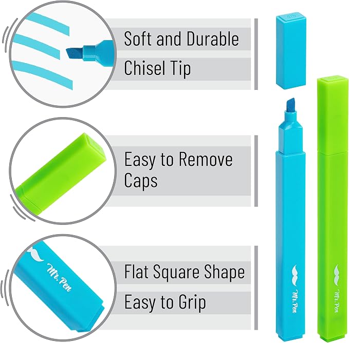 Mr. Pen- Aesthetic Highlighters No Bleed, 6 Pack, Assorted Colors | Chisel Tip, Cute Highlighters Assorted Colors for Journaling, Highlighting, Underlining, Fast Dry, Back to School Supplies