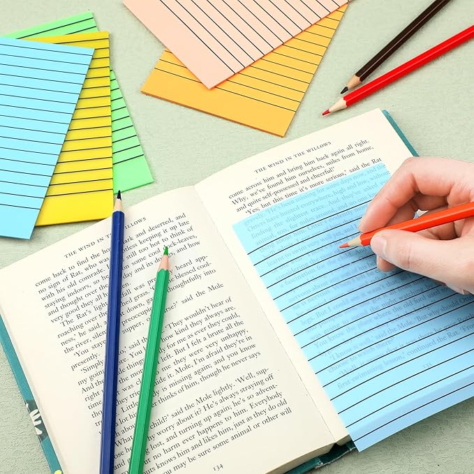 Yinder 6 Pack Pastel Transparent Sticky Notes Translucent Clear Lined Self Stick Note, Back to School Gifts for Bible Tabs, Book Tabs, School Supplies Office, 30 Sheets/Pack, 4 x 6'' (Rainbow Color)