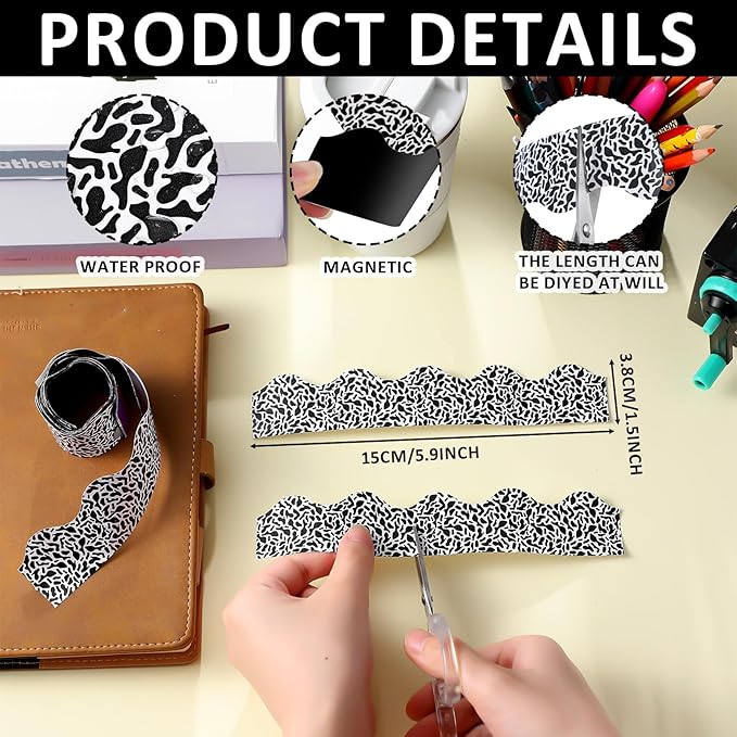 Fuyoooo 49 ft Composition Magnetic Borders for Classroom, Black and White Bulletin Board Borders, Magnetic Whiteboard Classroom Strips Reusable Rolled Wall Trim for School Teacher Offices Chalkboard