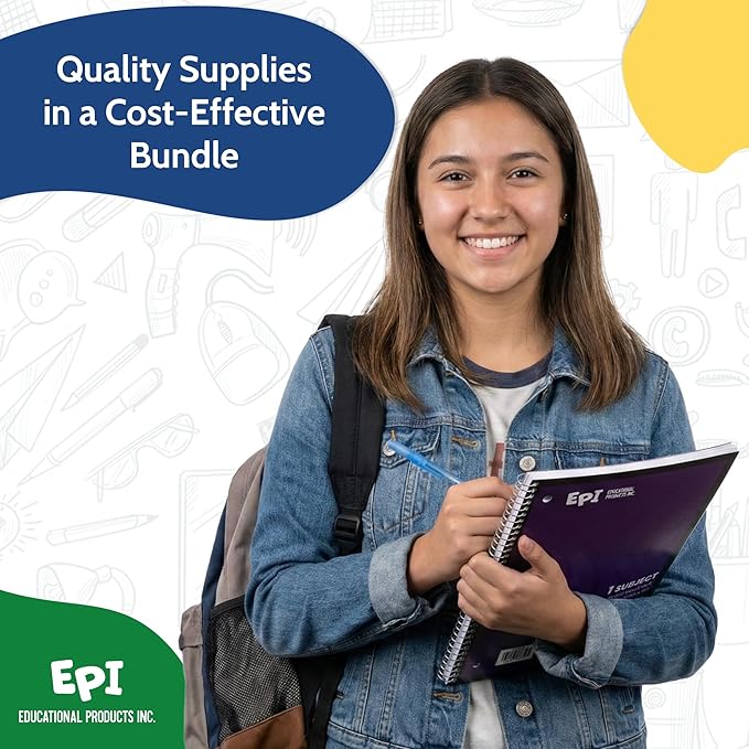 EPI Essentials Back to School Supplies for Kids 6th-12th Grade – 51 Items in Kit – Middle to High School Supply Packs – College-Ruled Bundle with Composition Notebooks – Suitable for Homeschooling
