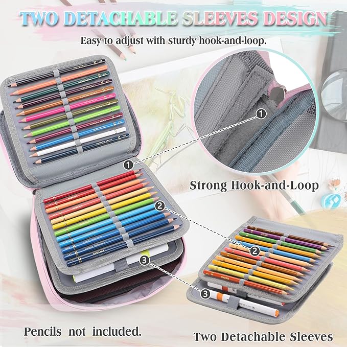Large Pen Pencil Case,VONXURY High Capacity Art Colored Pencil Pouch Portable Stationery Organizer With 2 Detachable Layers 54 Slots Multiple Zipper Pockets for School Office College
