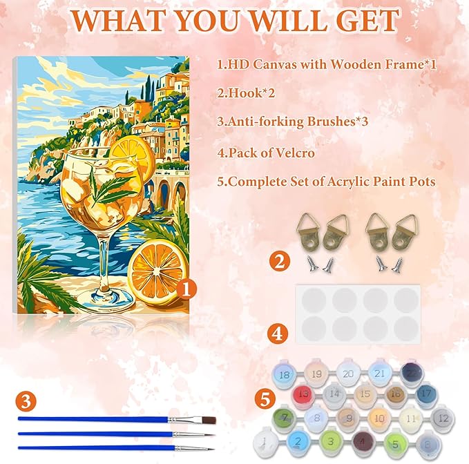 NAIMOER Seaside Landscape Juice Paint by Numbers Kits for Adults Beginner with Wooden Framed, Color by Numbers on Canvas Painting Kits for Adults, Easy Paint DIY Acrylic for Home Wall Decor 8X12 Inch