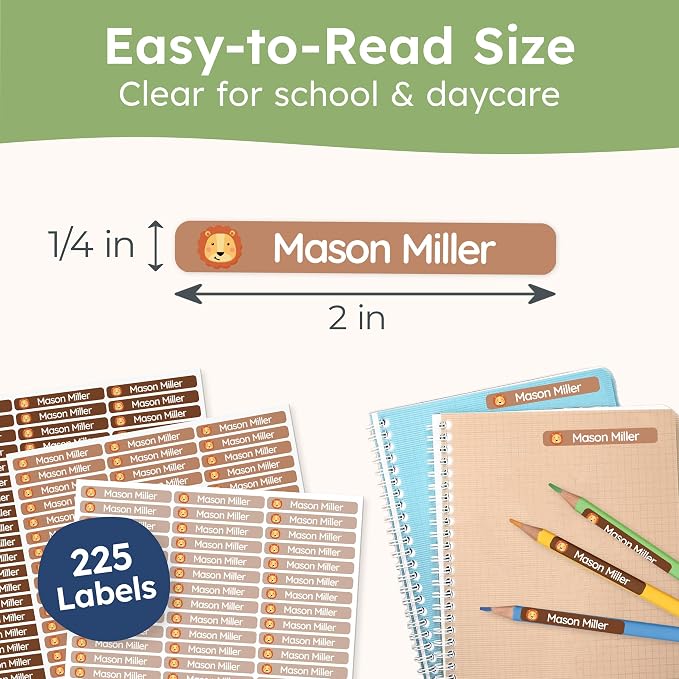 Personalized Kids Name Labels for Pencils Brown [225pcs] - Waterproof Name Stickers for School & Daycare - Pencil Custom Name Stickers - Children Name Stick On Labels for Pens (2.0”x0.3”)