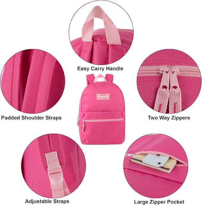 Trail maker 24 Pack- Classic 17 Inch Backpacks in Bulk Wholesale Back Packs for Boys and Girls (Pink)