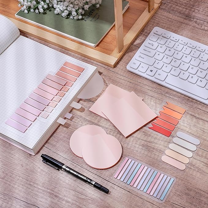 1100 Sheets Transparent Sticky Notes, Clear Waterproof 3 x 3 Sticky Notes with Pen, Translucent See-Though Note Tabs for Bible Study Book Annotation Kitchen Reminder (Coral Pink)