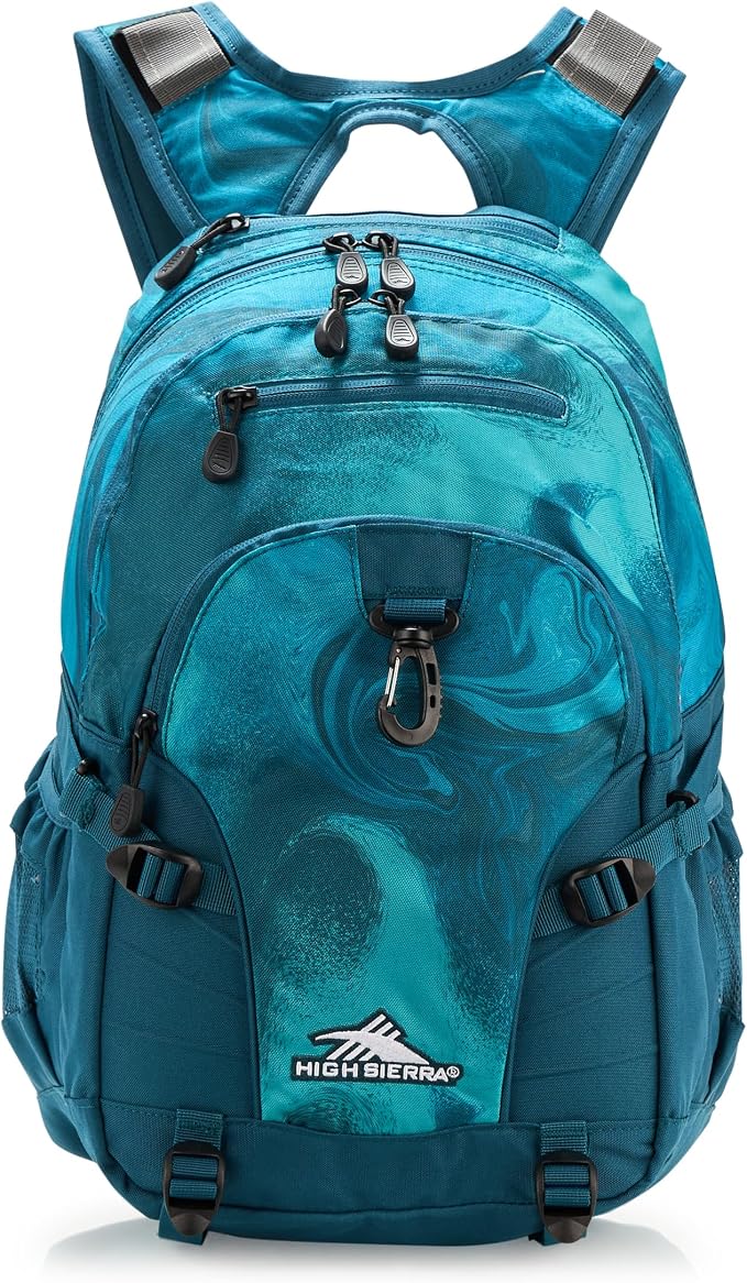 High Sierra Loop Backpack, Travel, or Work Bookbag with tablet sleeve, One Size, TEAL MARBLE SWIRL